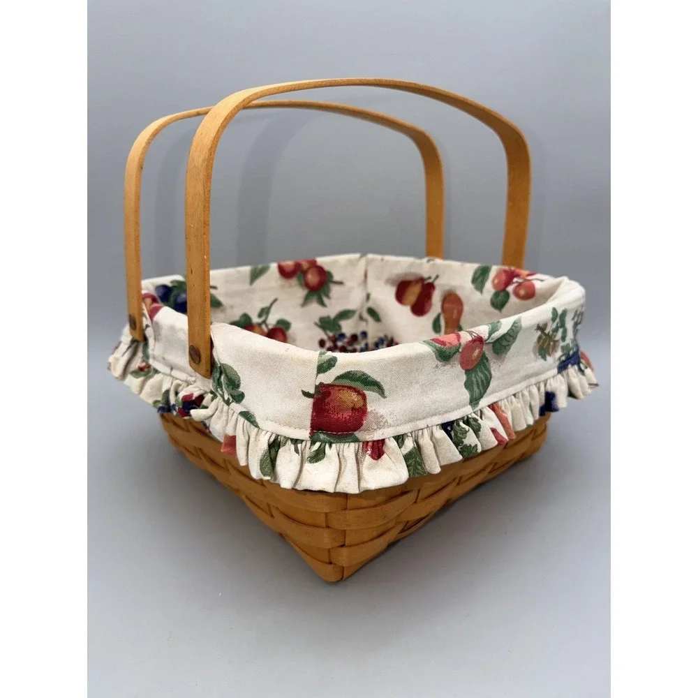 Longaberger 2000 Cake Basket w Fruit Liner Double Handle Wood USA